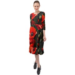 Flowers Poppies Bloom Blossom Art Ruffle End Midi Chiffon Dress by Apenda