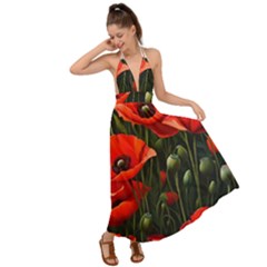 Flowers Poppies Bloom Blossom Art Backless Maxi Beach Dress by Apenda