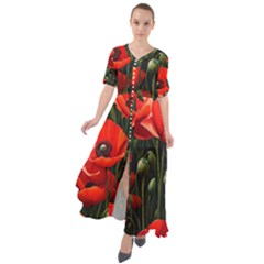 Flowers Poppies Bloom Blossom Art Waist Tie Boho Maxi Dress by Apenda