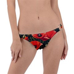 Flowers Poppies Bloom Blossom Art Ring Detail Bikini Bottoms by Apenda