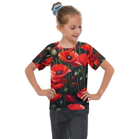 Flowers Poppies Bloom Blossom Art Kids  Mesh Piece T-shirt by Apenda