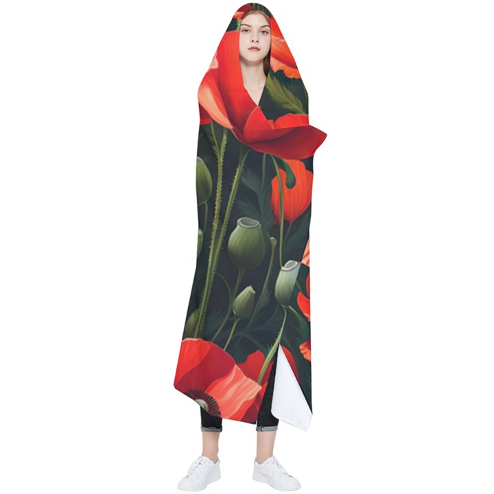 Flowers Poppies Bloom Blossom Art Wearable Blanket