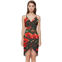 Flowers Poppies Bloom Blossom Art Wrap Frill Dress by Apenda