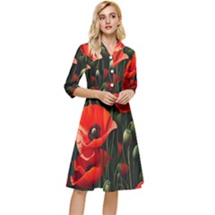 Flowers Poppies Bloom Blossom Art Classy Knee Length Dress by Apenda