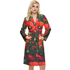 Flowers Poppies Bloom Blossom Art Long Sleeve Velvet Robe by Apenda