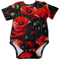 Flowers Poppies Bloom Blossom Art Baby Short Sleeve Bodysuit