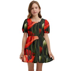 Flowers Poppies Bloom Blossom Art Kids  Short Sleeve Dolly Dress by Apenda