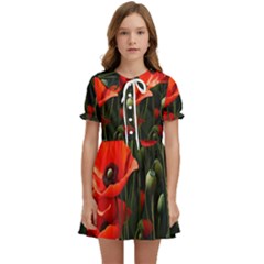 Flowers Poppies Bloom Blossom Art Kids  Sweet Collar Dress by Apenda