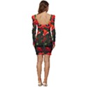 Flowers Poppies Bloom Blossom Art Women Long Sleeve Ruched Stretch Jersey Dress View4