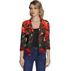 Flowers Poppies Bloom Blossom Art Women s Casual 3/4 Sleeve Spring Jacket by Apenda