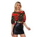 Flowers Poppies Bloom Blossom Art Mid Sleeve Drawstring Hem Top View3