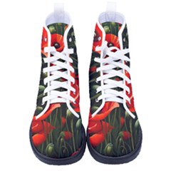 Flowers Poppies Bloom Blossom Art Women s High-top Canvas Sneakers by Apenda