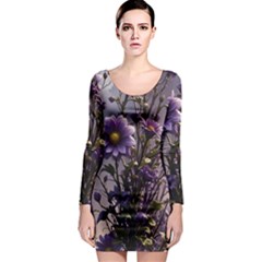 Flower Bloom Blossom Nature Flora Long Sleeve Bodycon Dress