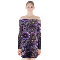 Flower Bloom Blossom Nature Flora Long Sleeve Off Shoulder Dress by Apenda