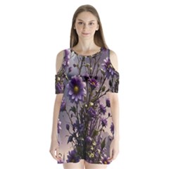 Flower Bloom Blossom Nature Flora Shoulder Cutout Velvet One Piece