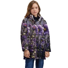 Flower Bloom Blossom Nature Flora Kids  Hooded Longline Puffer Jacket by Apenda