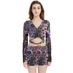 Flower Bloom Blossom Nature Flora Velvet Wrap Crop Top And Shorts Set by Apenda