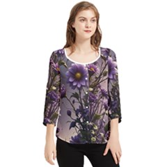 Flower Bloom Blossom Nature Flora Chiffon Quarter Sleeve Blouse by Apenda