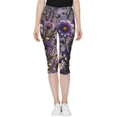 Flower Bloom Blossom Nature Flora Inside Out Lightweight Velour Capri Leggings  by Apenda