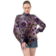 Flower Bloom Blossom Nature Flora High Neck Long Sleeve Chiffon Top by Apenda