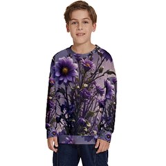 Flower Bloom Blossom Nature Flora Kids  Crewneck Sweatshirt by Apenda