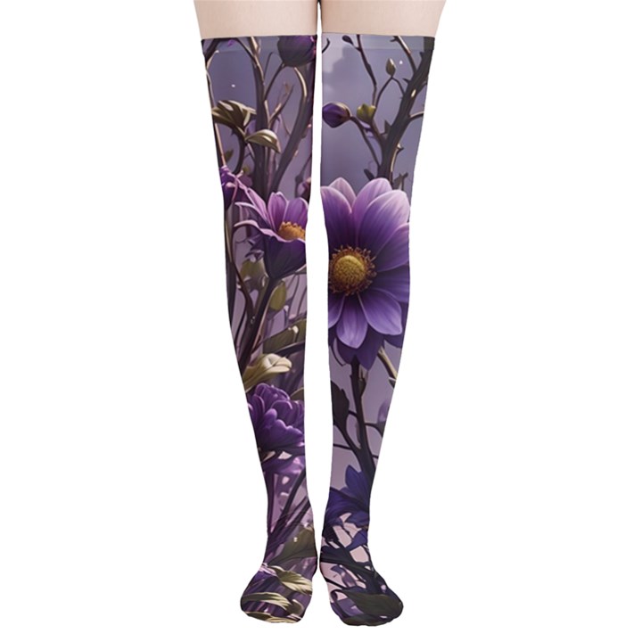 Flower Bloom Blossom Nature Flora Thigh High Stockings