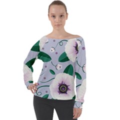 Flowers Petals Blossom Flora Off Shoulder Long Sleeve Velour Top by Apenda