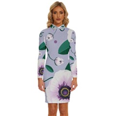 Flowers Petals Blossom Flora Long Sleeve Shirt Collar Bodycon Dress by Apenda