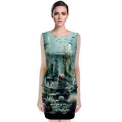 Underwater Coral Life Sleeveless Velvet Midi Dress