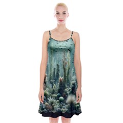 Underwater Coral Life Spaghetti Strap Velvet Dress