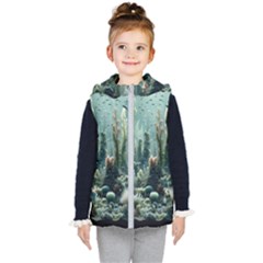 Underwater Coral Life Kids  Hooded Puffer Vest