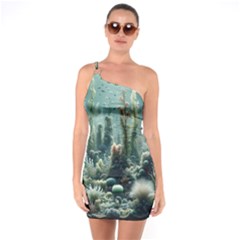 Underwater Coral Life One Shoulder Ring Trim Bodycon Dress by Apenda