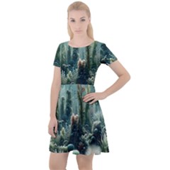 Underwater Coral Life Cap Sleeve Velour Dress 