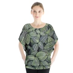 Leaves Foliage Botany Plant Batwing Chiffon Blouse