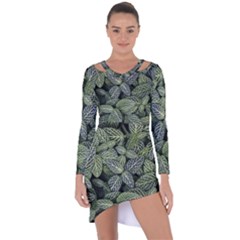 Leaves Foliage Botany Plant Asymmetric Cut-out Shift Dress