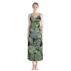 Leaves Foliage Botany Plant Button Up Chiffon Maxi Dress