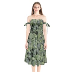 Leaves Foliage Botany Plant Shoulder Tie Bardot Midi Dress