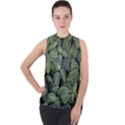 Leaves Foliage Botany Plant Mock Neck Chiffon Sleeveless Top View1