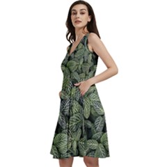 Leaves Foliage Botany Plant Sleeveless V-neck Skater Dress With Pockets