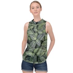 Leaves Foliage Botany Plant High Neck Satin Top