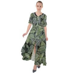 Leaves Foliage Botany Plant Waist Tie Boho Maxi Dress by Maspions