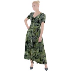 Leaves Foliage Botany Plant Button Up Short Sleeve Maxi Dress