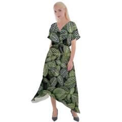 Leaves Foliage Botany Plant Cross Front Sharkbite Hem Maxi Dress