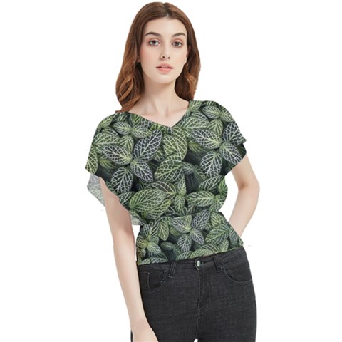 Leaves Foliage Botany Plant Butterfly Chiffon Blouse by Maspions