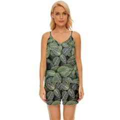 Leaves Foliage Botany Plant V-neck Satin Pajamas Set by Maspions