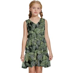 Leaves Foliage Botany Plant Kids  Sleeveless Tiered Mini Dress