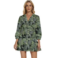 Leaves Foliage Botany Plant V-neck Placket Mini Dress by Maspions