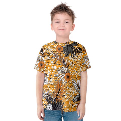 Leaf Yellow Point Flower White Kids  Cotton T-shirt by Grandong