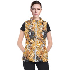 Leaf Yellow Point Flower White Women s Puffer Vest