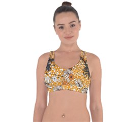 Leaf Yellow Point Flower White Cross String Back Sports Bra by Grandong